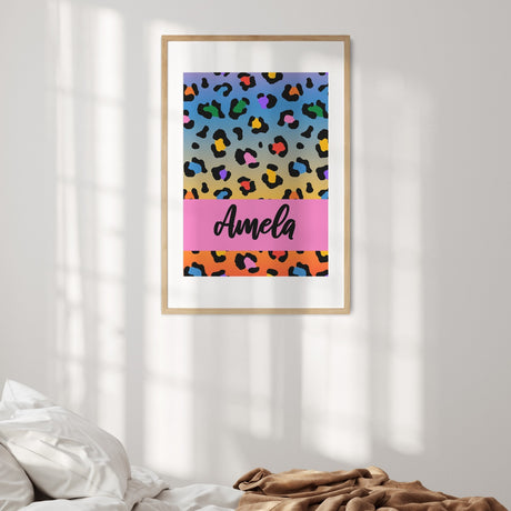 Personalised Custom Leopard Print Multi Name Colour Wall Art Poster Print Decor