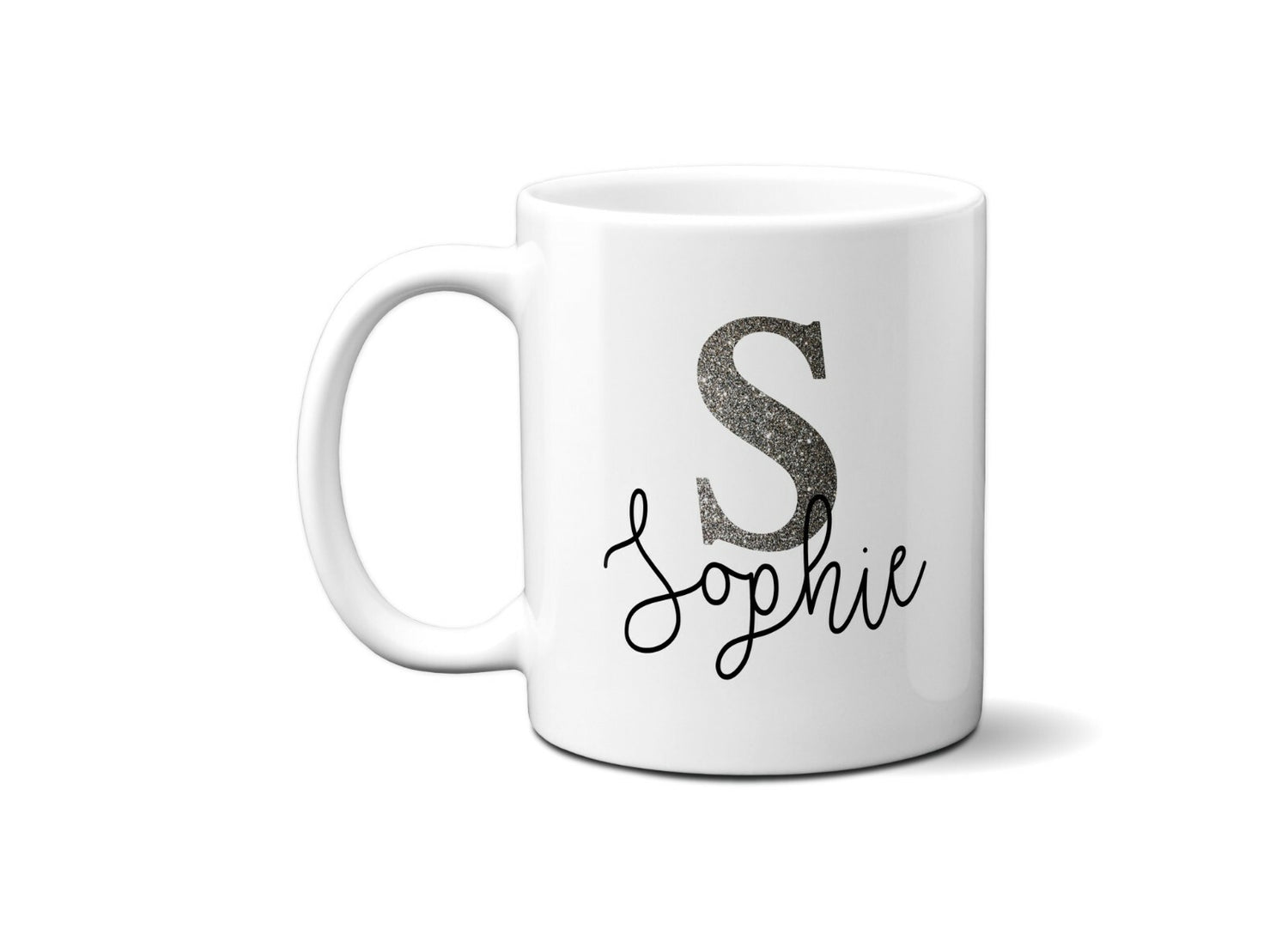 Personalised Name Initial Glitter Monogram Coffee Tea Mug Gift 11oz Mug+Coaster