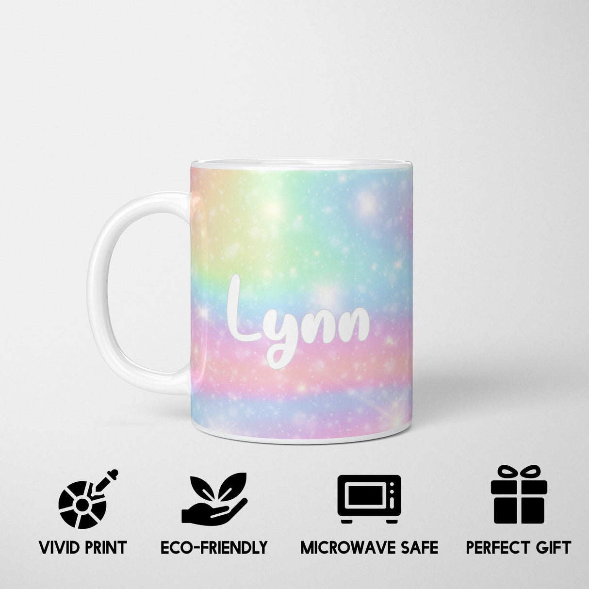 Personalised Custom Name Cute Rainbow Unicorn Mug & Coaster Set Gift for Kids