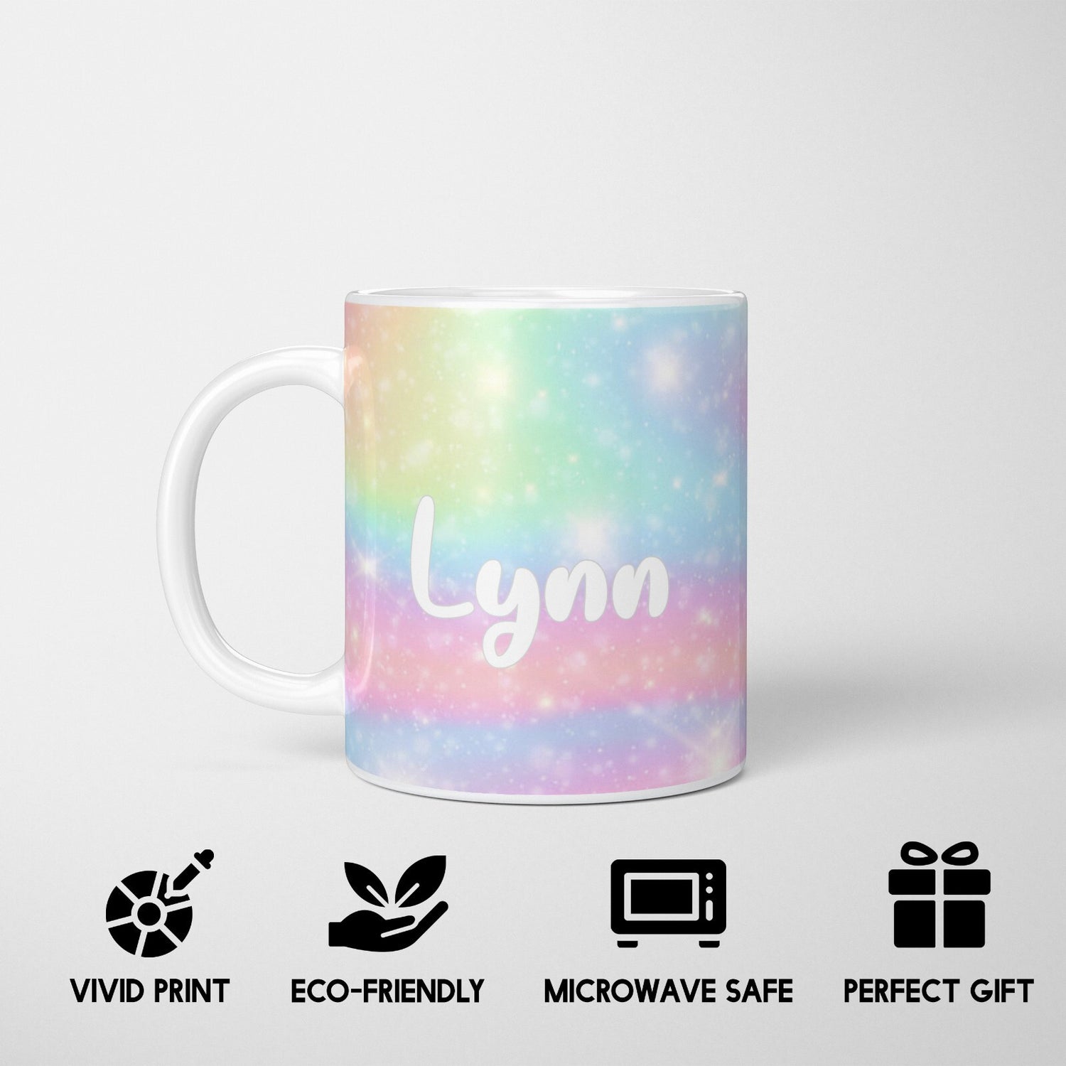 Personalised Custom Name Cute Rainbow Unicorn Mug & Coaster Set Gift for Kids