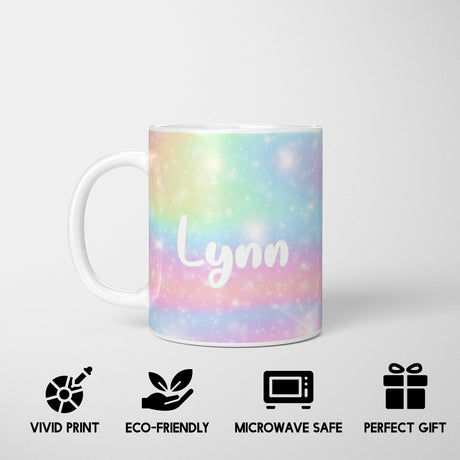Personalised Custom Name Cute Rainbow Unicorn Mug & Coaster Set Gift for Kids
