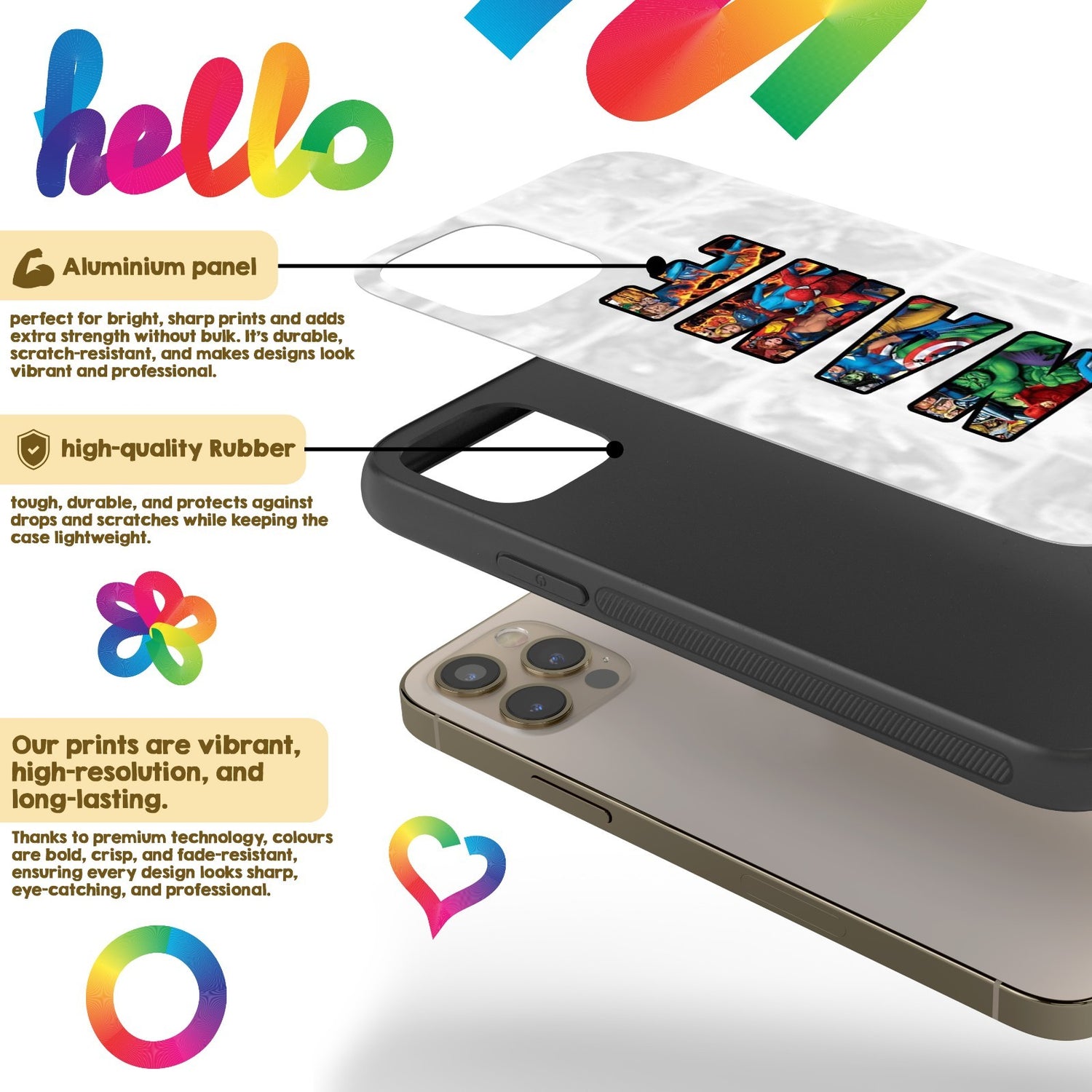 Superhero Design Kids Cool Personalised Custom Cover - Printed iPhone Black Case