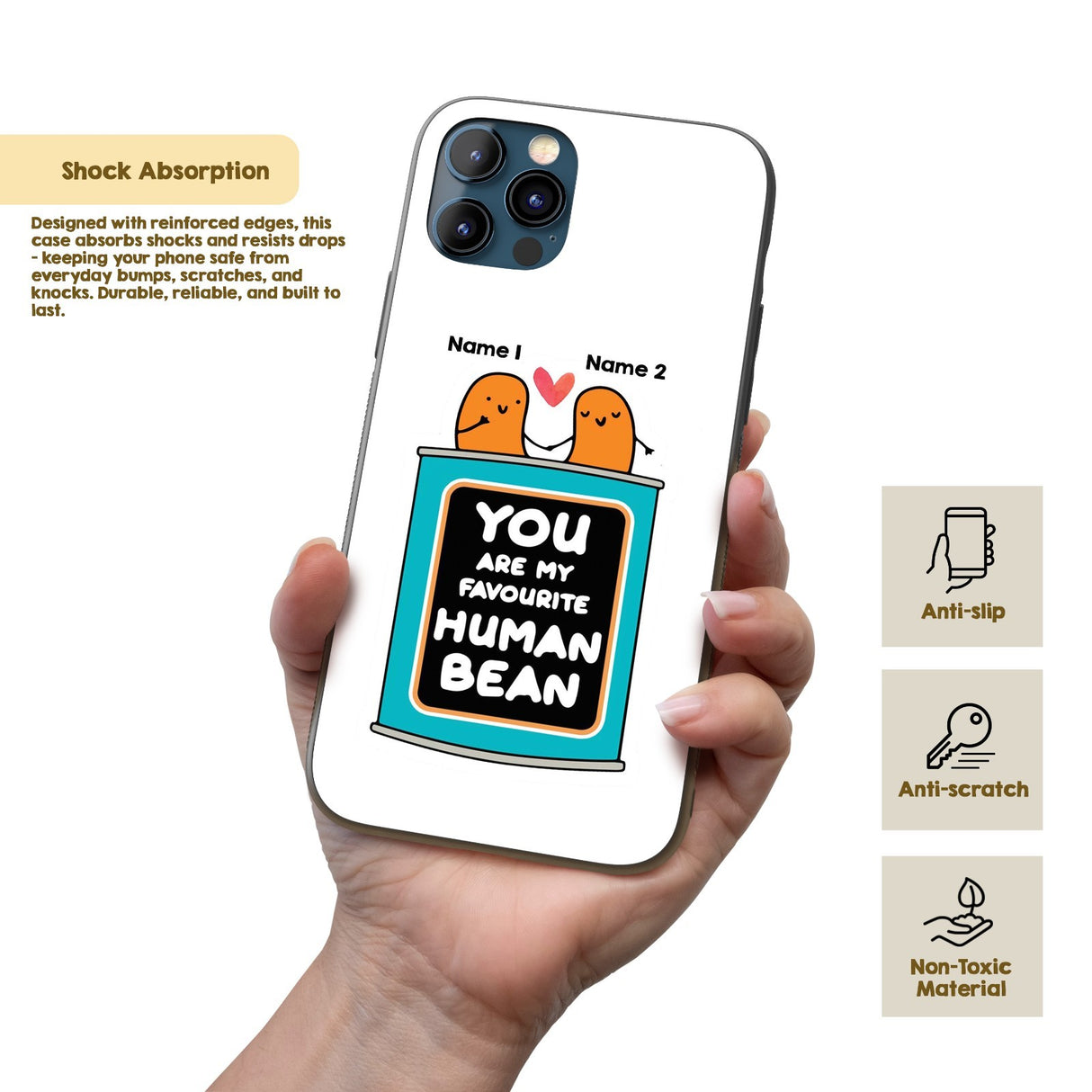 Human Bean Couple Name Cute Personalised Custom Printed iPhone Black Case Cover