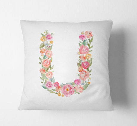 Personalised Alphabet Floral Name Initial Letter Cushion Pillow Case Insert Fill