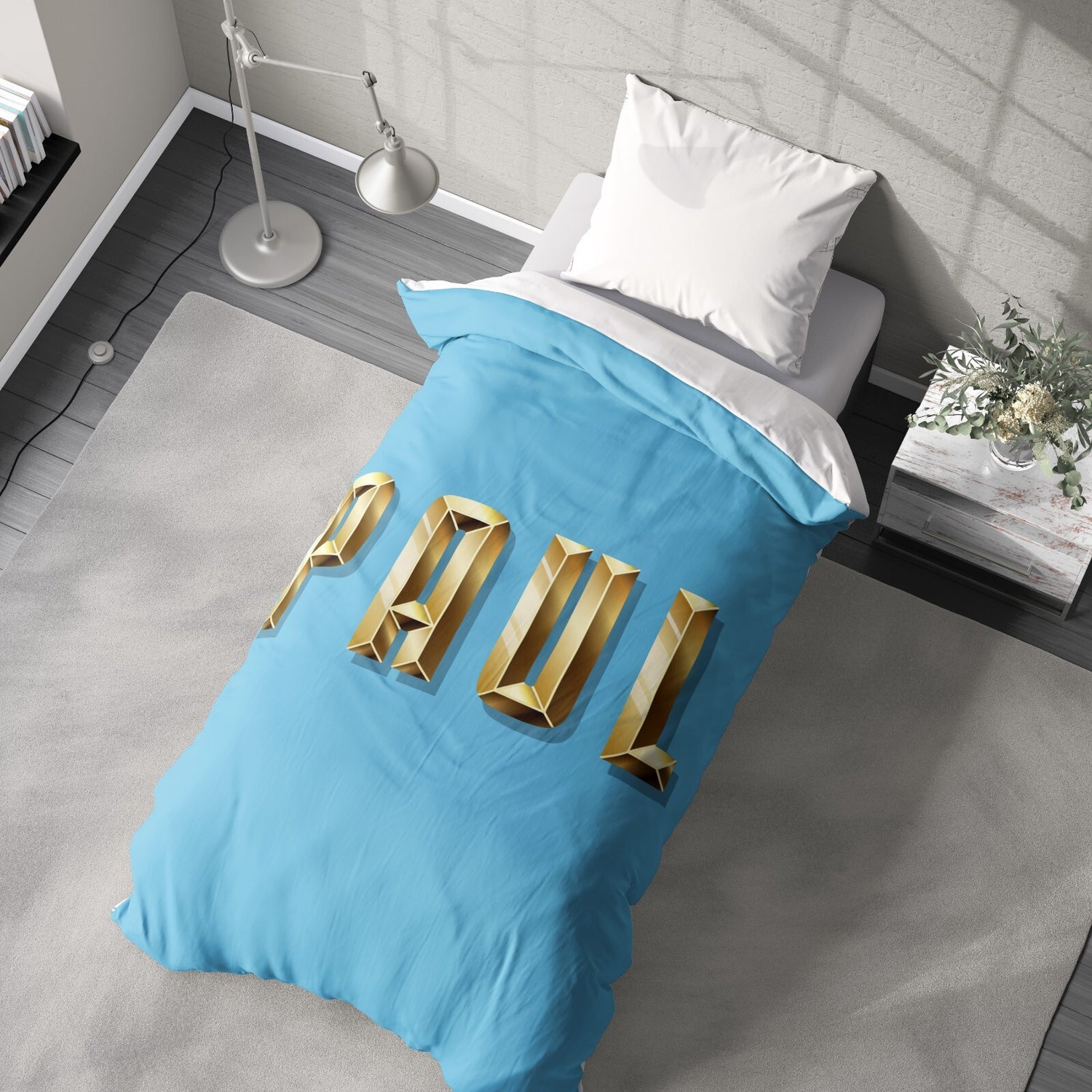 Personalised Name Gold Brick Letters Soft Single Size Novelty Bed Duvet Cover