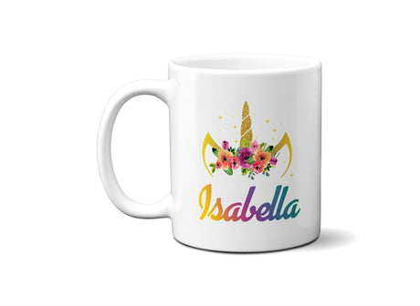 Personalised Name Unicorn Floral Coffee Tea Mug Gift 11oz Mug + Coaster
