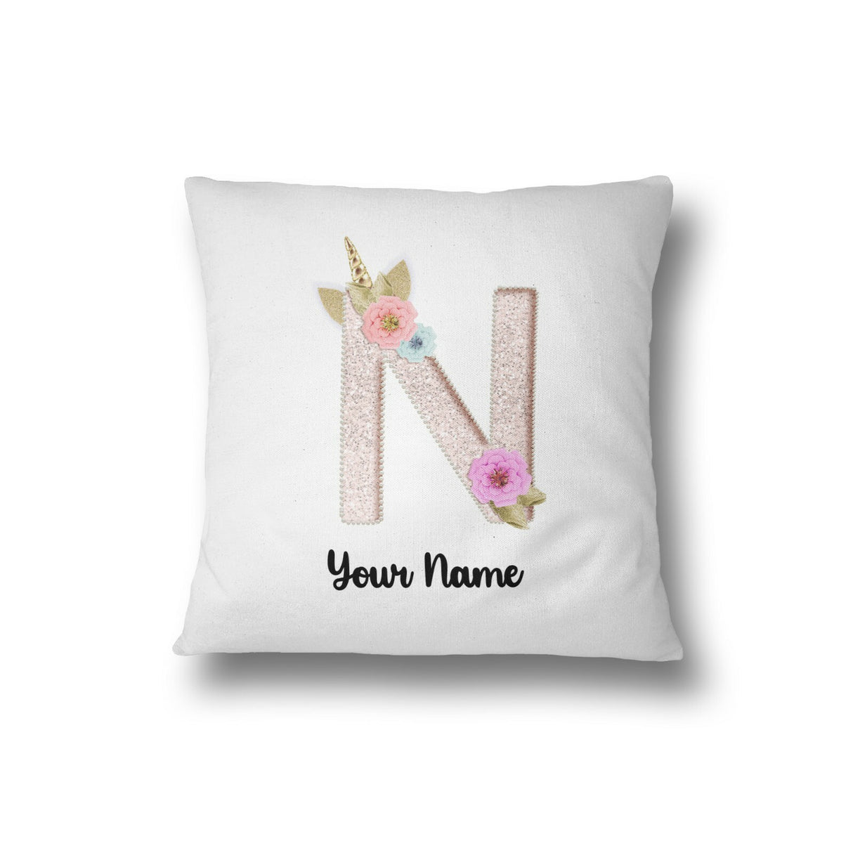 Personalised Unicorn Sparkly Kids Girls Monogram Alphabet Initial Letter Cushion