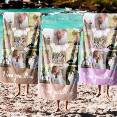 Custom Made Upload Your Own Photos Mother's Day Absorbent Beach Bath Sheet Towel