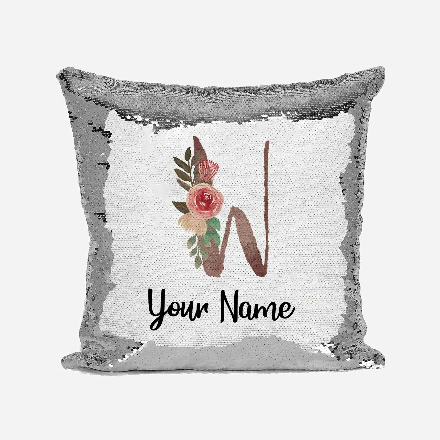 Personalised Floral Watercolour Effect Alphabet Sequin Magic Cushion + Pillow