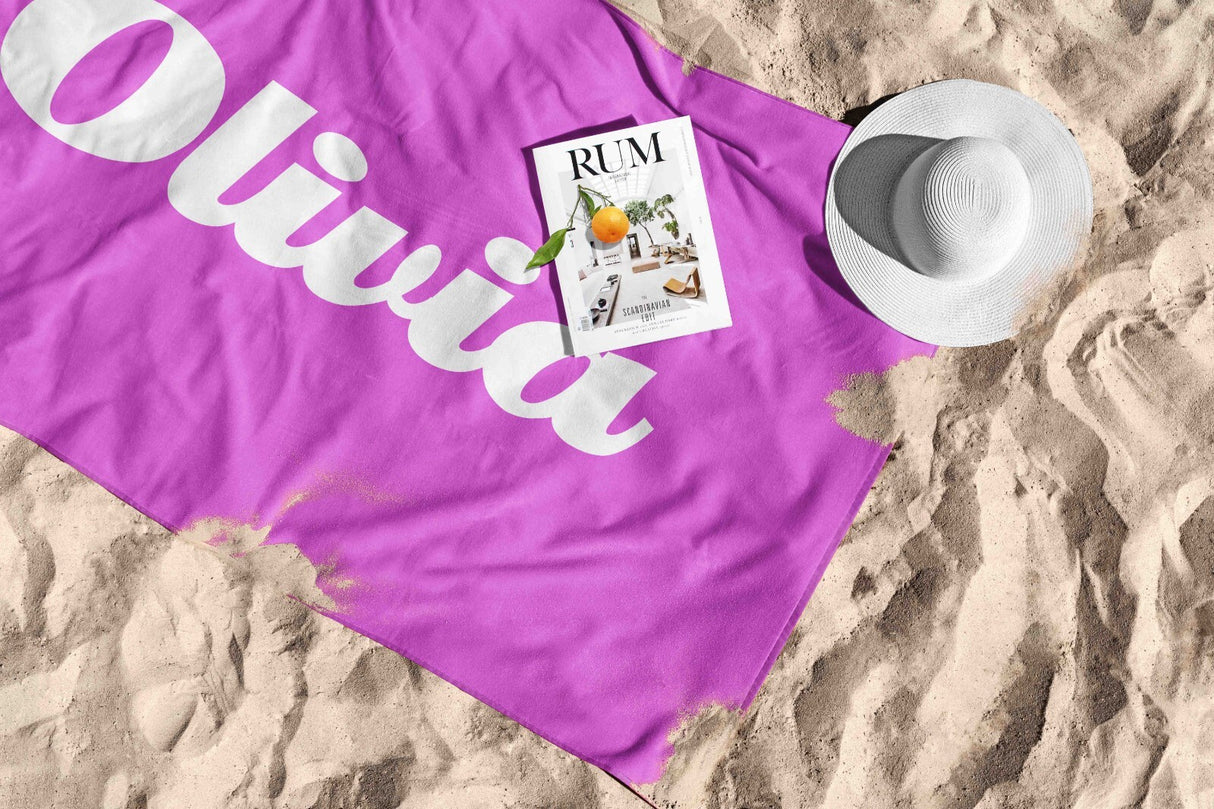 Personalised Name Custom Any Background Colour Absorbent Beach Bath Sheet Towel
