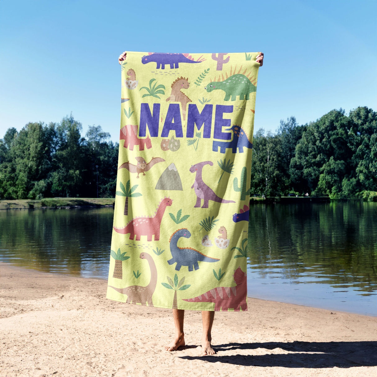 Personalised Custom Name Dinosaurs Clip Art Absorbent Beach Bath Sheet Towel