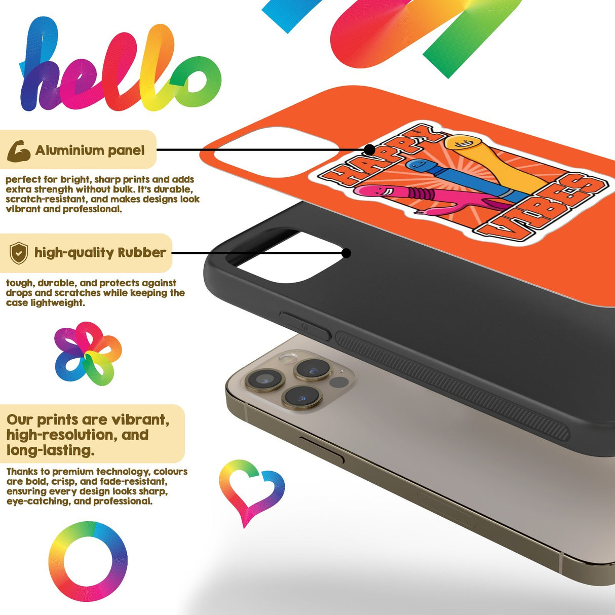 Happy Vibes Rude Funny - Personalised Custom Cover - Printed iPhone Black Case