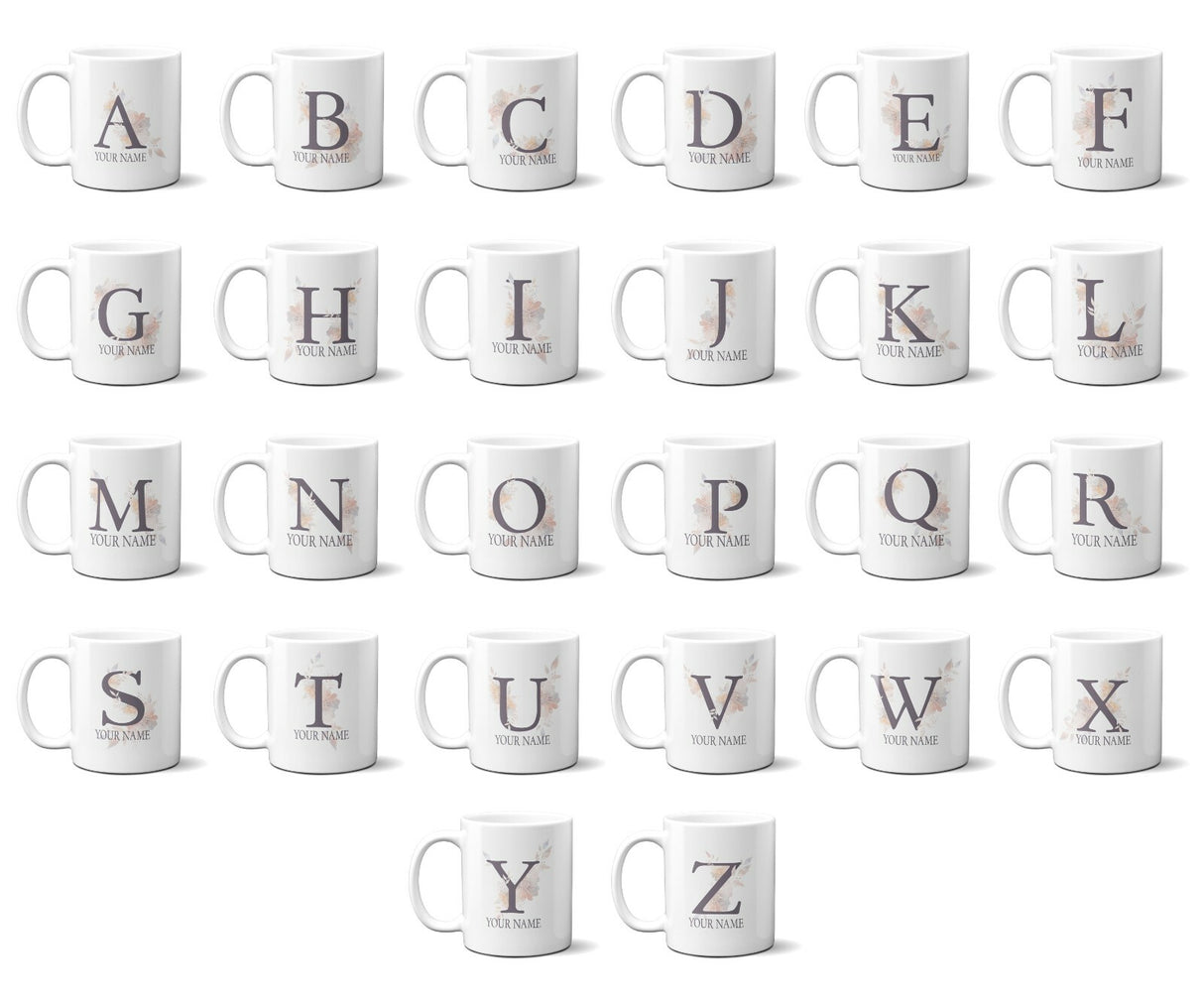 Personalised Misty Dusty Pastel Alphabet Floral Name Initial Letter Coffee Mug
