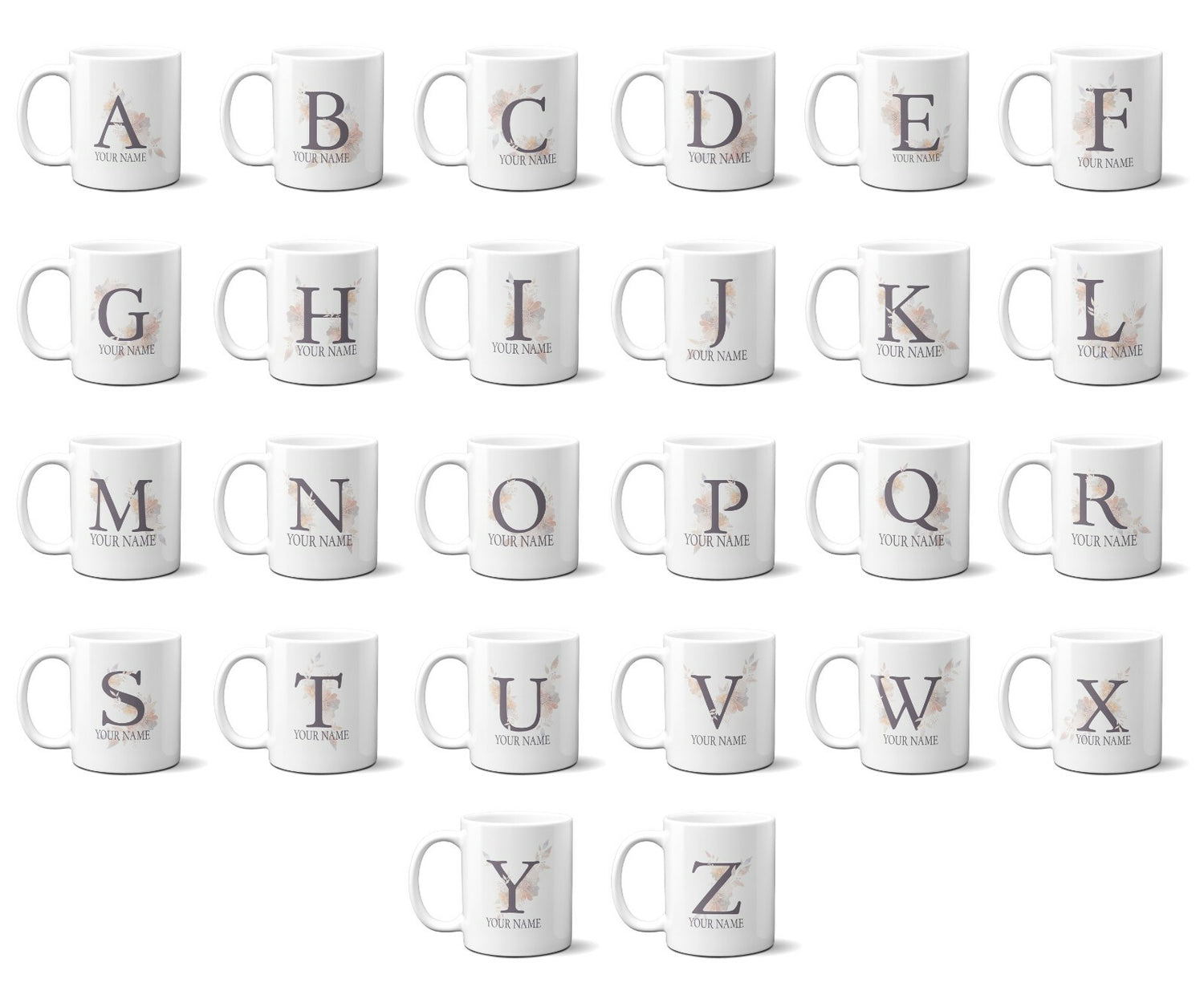 Personalised Misty Dusty Pastel Alphabet Floral Name Initial Letter Coffee Mug
