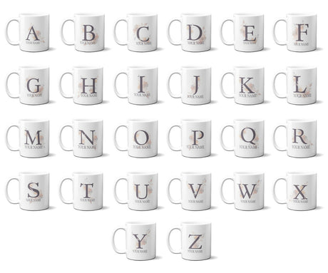 Personalised Misty Dusty Pastel Alphabet Floral Name Initial Letter Coffee Mug