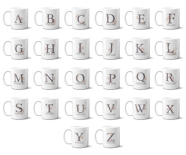 Personalised Misty Dusty Pastel Alphabet Floral Name Initial Letter Coffee Mug