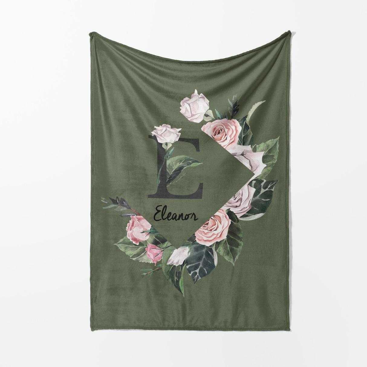 Personalised Name Botanical Floral Initial Letter Soft Warm Fleece Blanket Decor