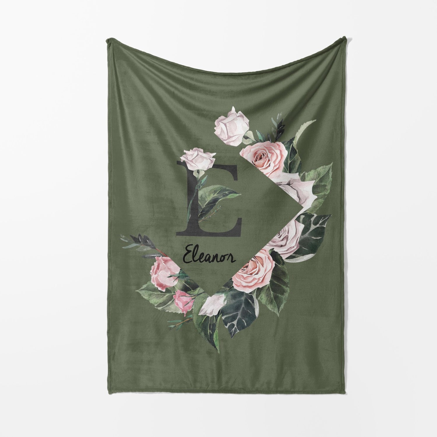 Personalised Name Botanical Floral Initial Letter Soft Warm Fleece Blanket Decor