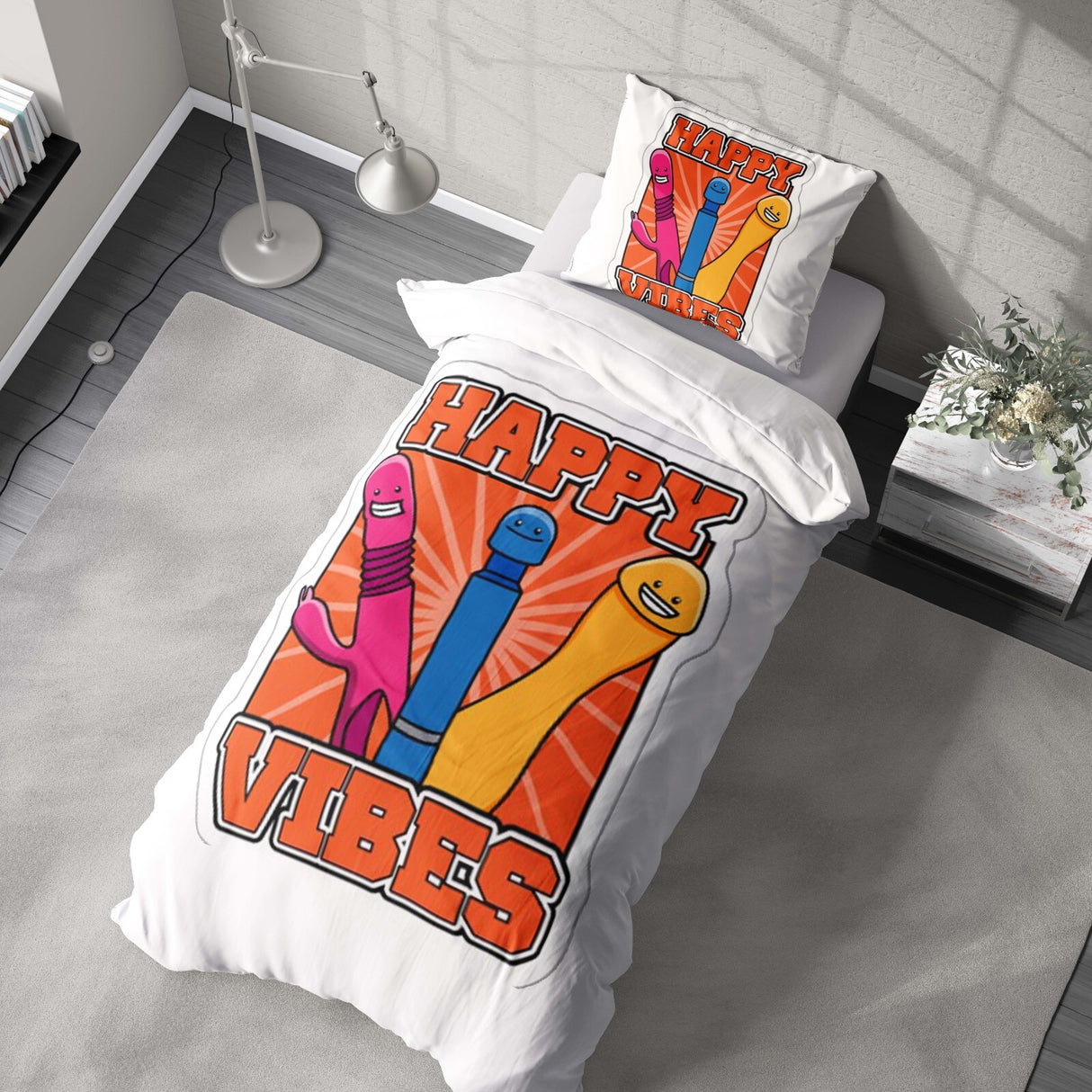 Happy Vibes Rude Funny Custom Colour Soft Single Size Novelty Bed Duvet Cover