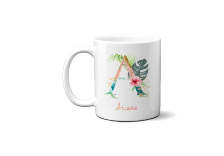 Tropical Alphabet Exotic Floral Name Initial Letter Coffee Mug Gift 11oz Ceramic