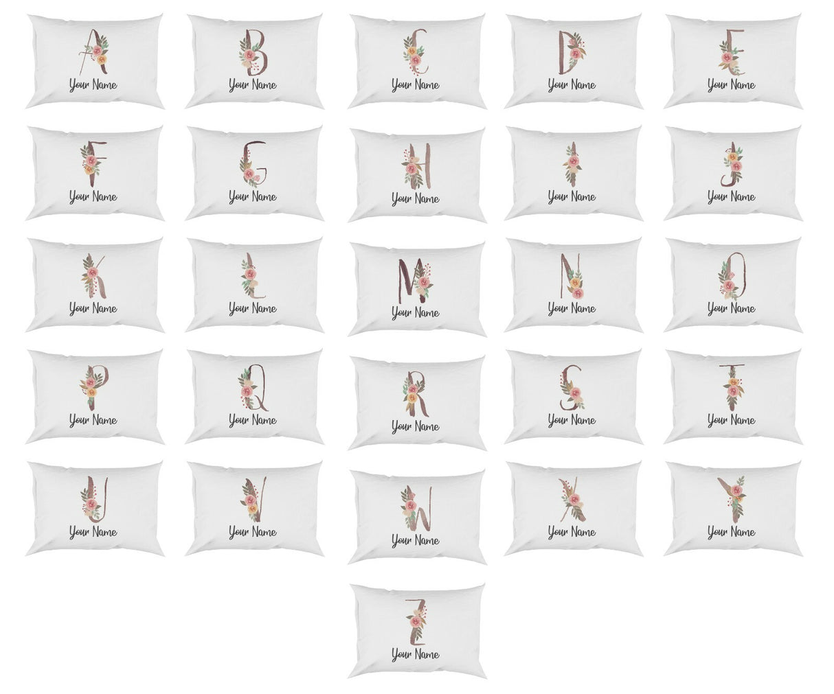 Personalised Floral Watercolour Hand Paint Effect Alphabet Floral Name Pillow