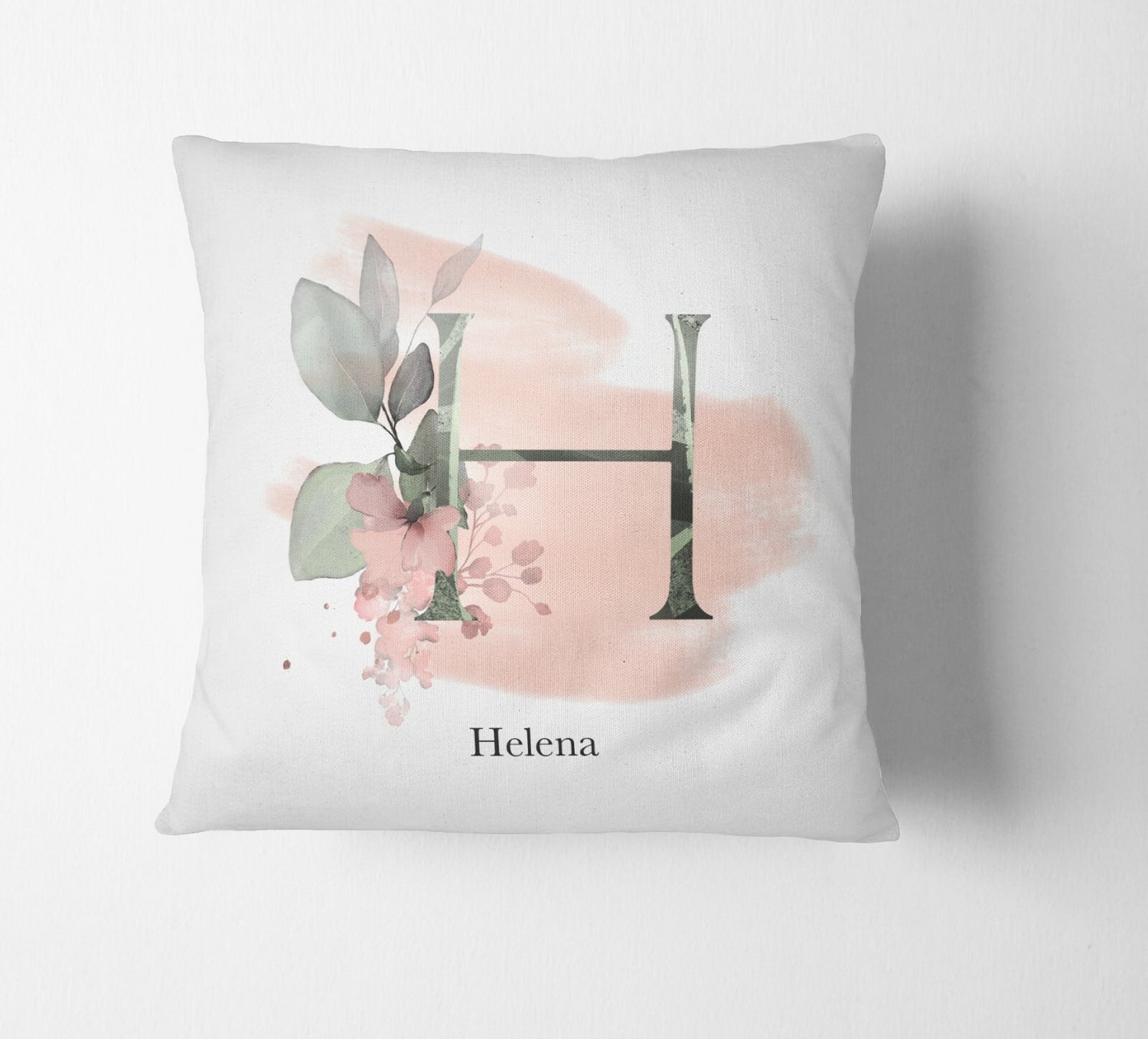 Personalised Gentle Blush Floral Pink Name Monogram Cushion Cover Case & Insert