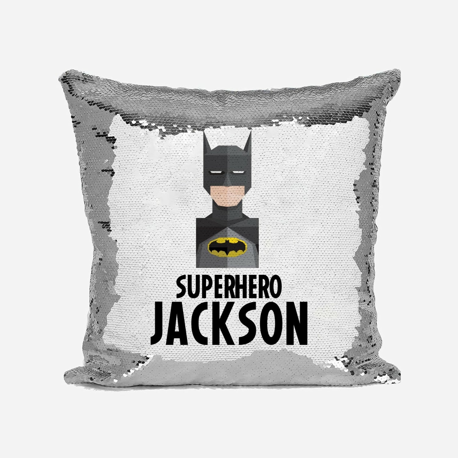 Superhero Personalised Name Kids Boys Sequin Magic Cushion Cover + Pillow
