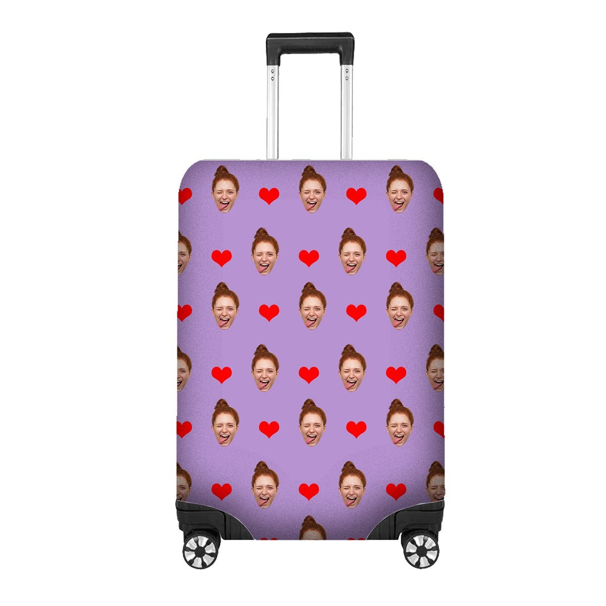 Face Cut Out All Over With Heart Luggage Cover Personalise Suitcase Wrap Unique