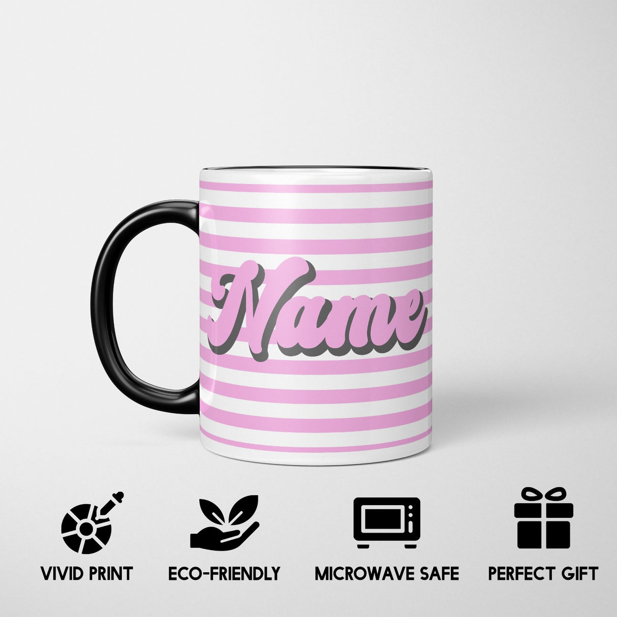 Personalised Custom Name  Stripe Retro Font Heat Sensitive Colour Changing Mug