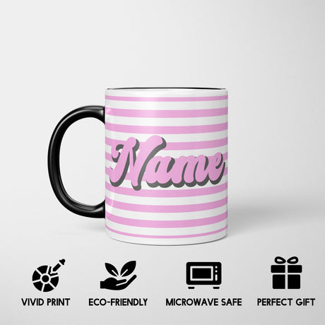 Personalised Custom Name  Stripe Retro Font Heat Sensitive Colour Changing Mug