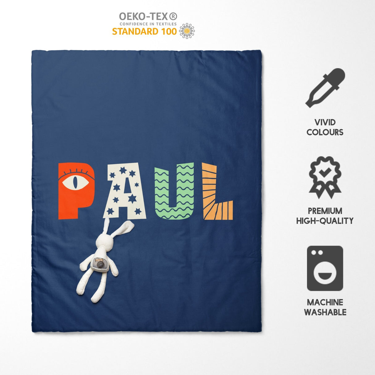 Personalised Name Alphabet Onyx Font Toddler Cot Bed Duvet Cover + Pillowcase