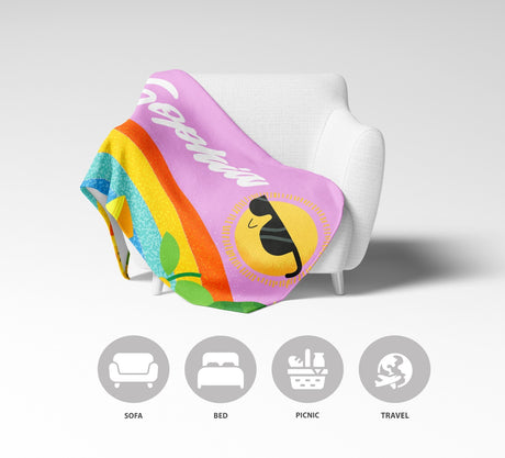Personalised Custom Name + Colour Summer Design Soft Warm Fleece Blanket Decor