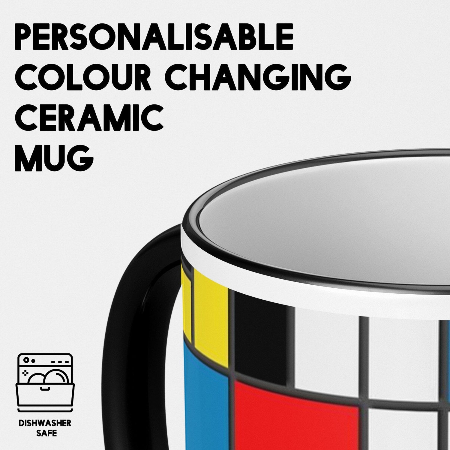 Piet Mondrian Design Heat Sensitive Magic Colour Changing Mug Novelty Drink Cup