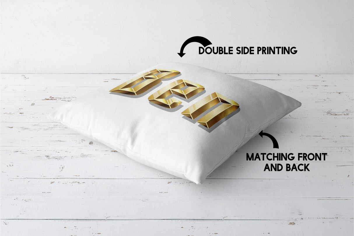 Personalised Any Name Gold Brick Letters Soft Square Filled Cushion Throw Decor