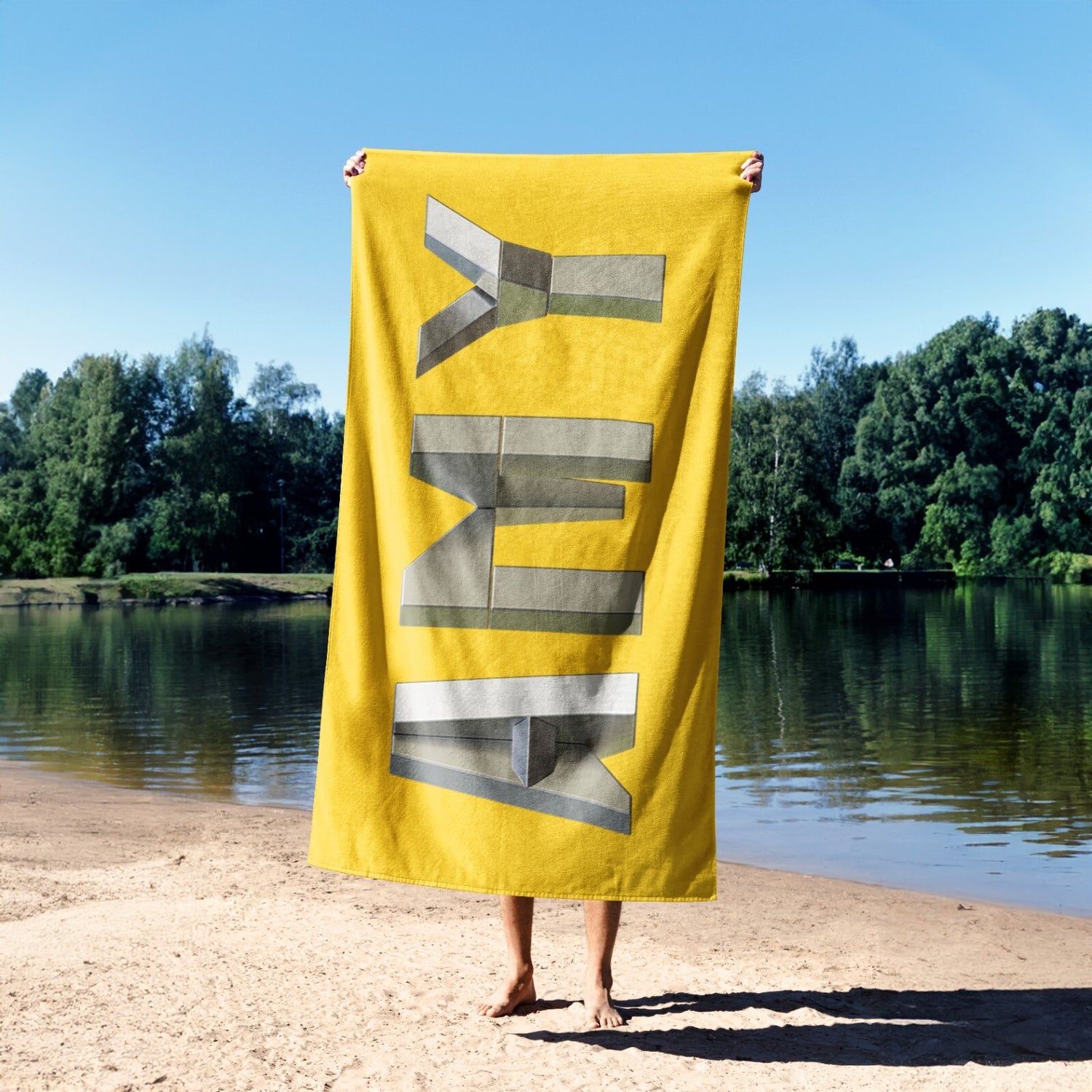 Personalised Geometal 3D Text Custom Coloured Absorbent Beach Bath Sheet Towel