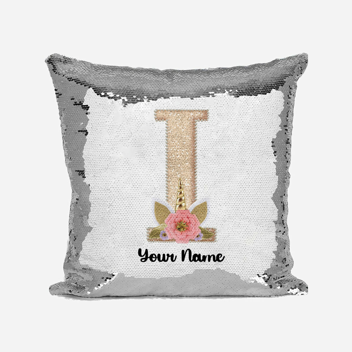 Personalised Unicorn Sparkly Monogram Alphabet Sequin Magic Cushion Cover+Pillow