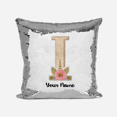 Personalised Unicorn Sparkly Monogram Alphabet Sequin Magic Cushion Cover+Pillow