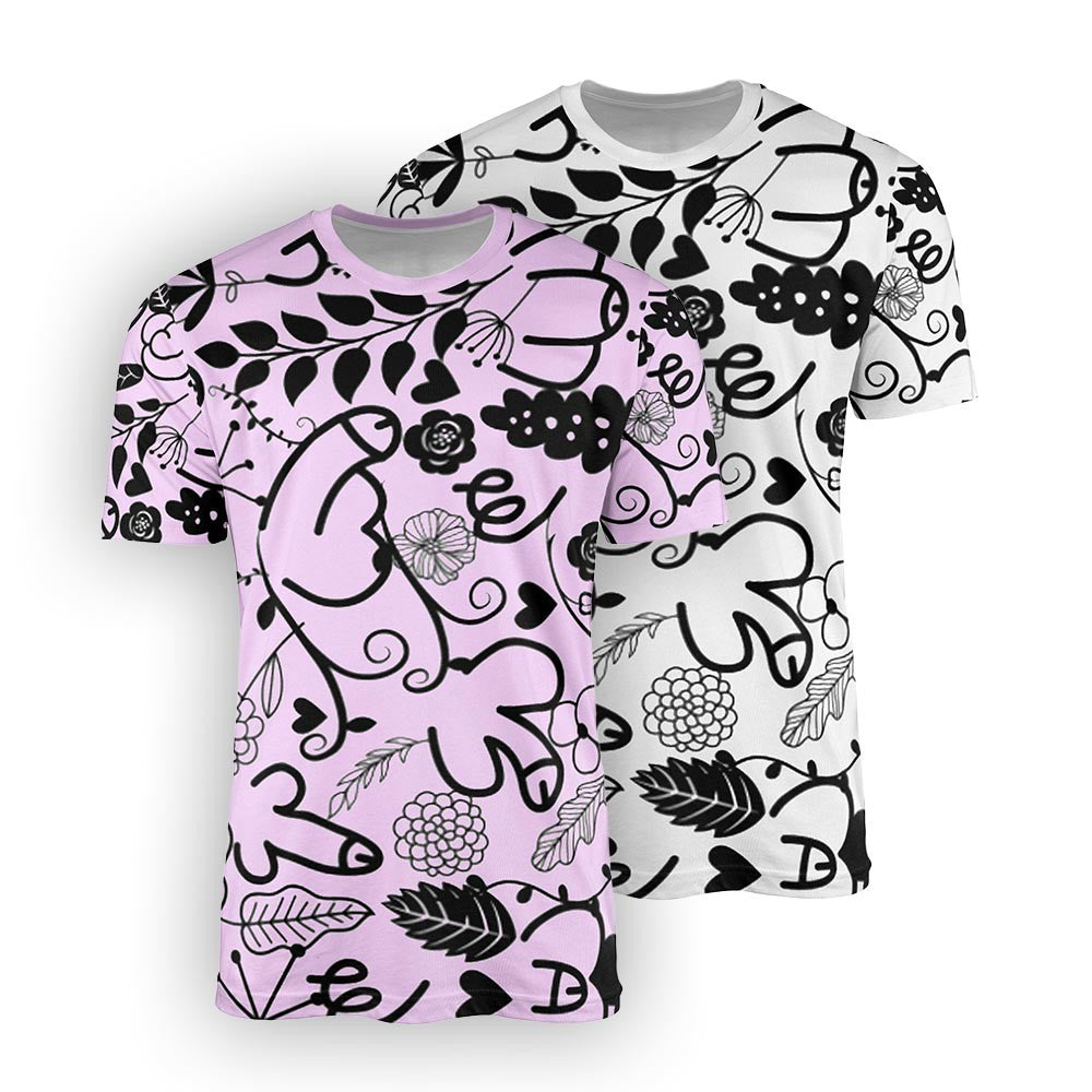 Personalised Floral Willy Pattern Custom Printed T-Shirt Choose Colour Unisex