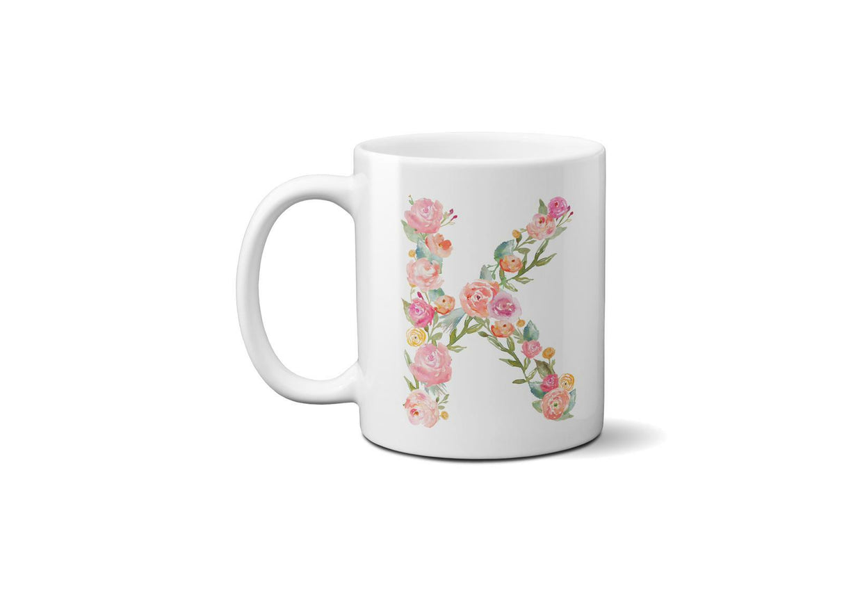 Personalised Alphabet Floral Name Initial Letter Coffee Mug Gift 11oz Ceramic