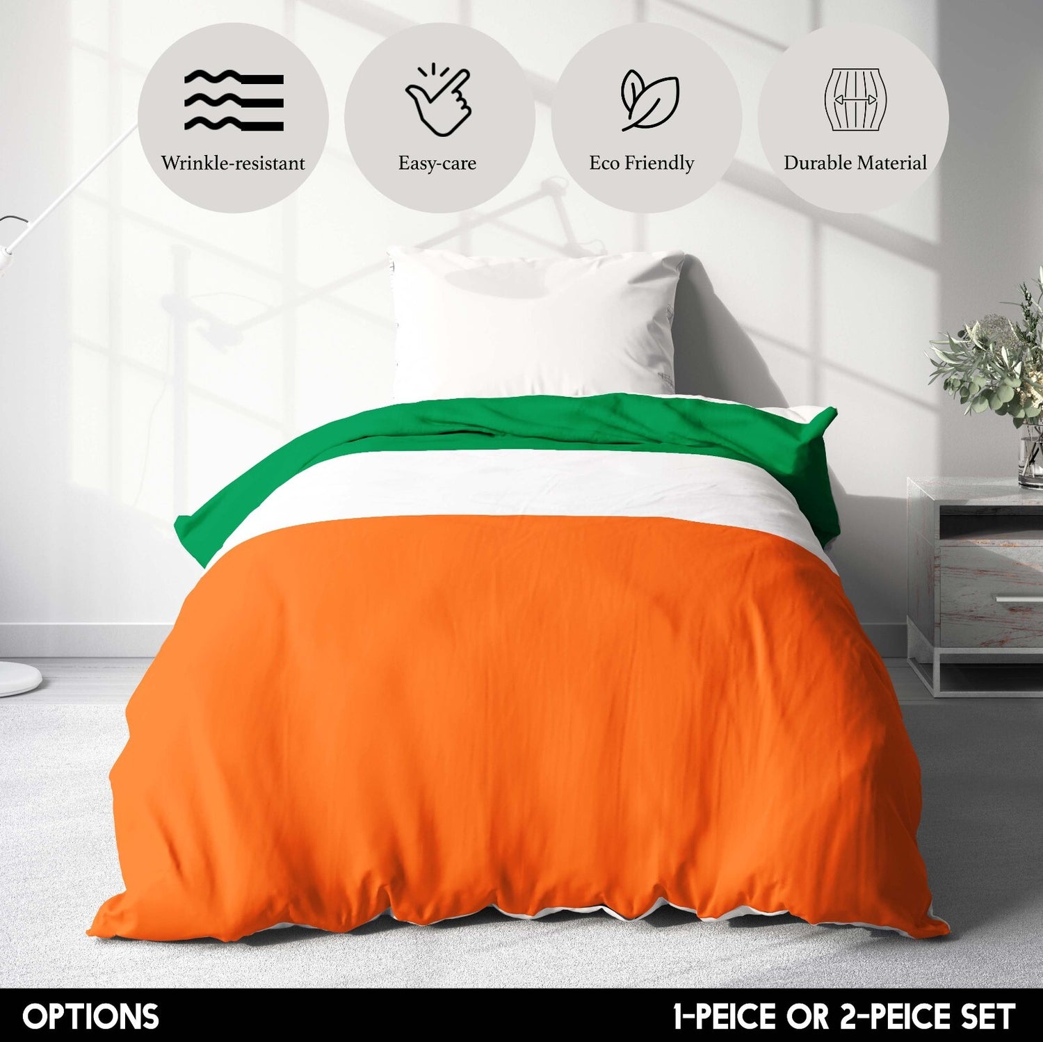Ireland Flag Irish Tricolour Single Size Bed Duvet Cover Quilt + Pillowcase