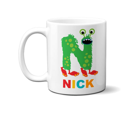 Personalised Children Monster Name Initial Letter Coffee Mug Gift 11oz Ceramic