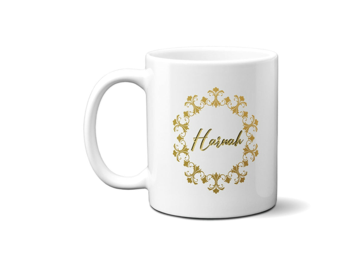 Personalised Name Wreath Gold Coffee Tea Mug Gift 11oz Mug + Coaster