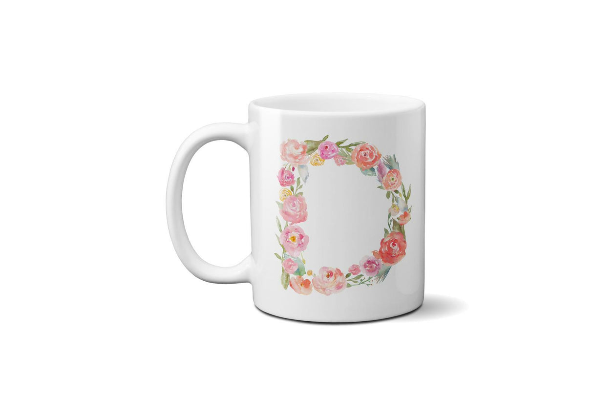 Personalised Alphabet Floral Name Initial Letter Coffee Mug Gift 11oz Ceramic