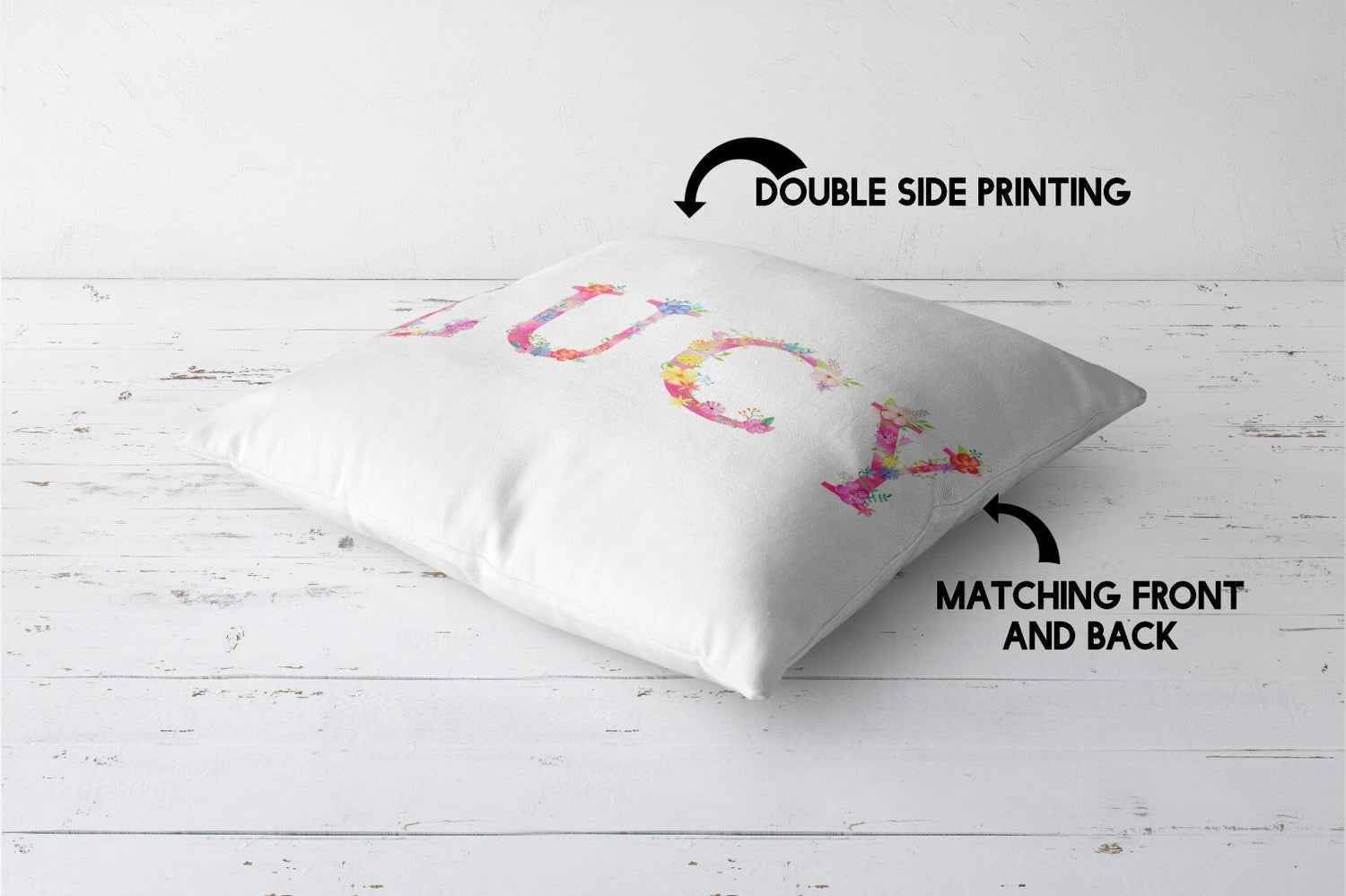 Personalised Pink Floral Alphabet Print Soft Square Filled Cushion Throw Decor