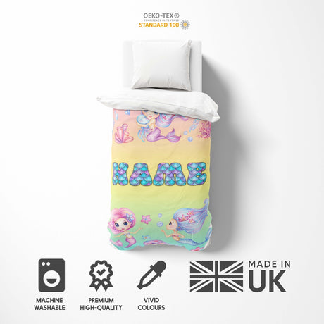 Personalised Name Mermaids + Jellyfish Single Bed Duvet Cover + Pillowcase Set