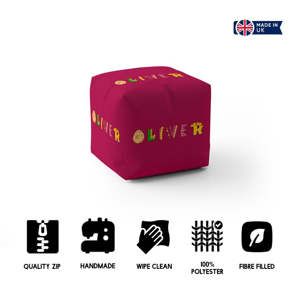 Personalised Name Dinosaur Alphabet Font Ottoman Filled Pouffe Washable Cover
