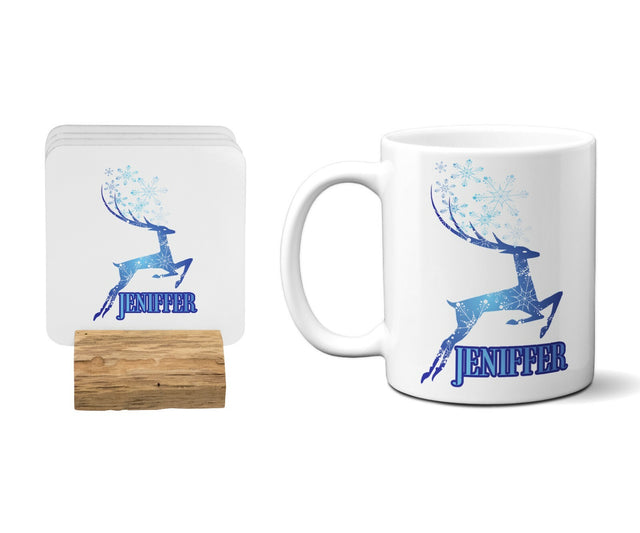 Winter Stag Personalisable Name Coffee Tea Mug 11oz Mug And Coaster Set Option