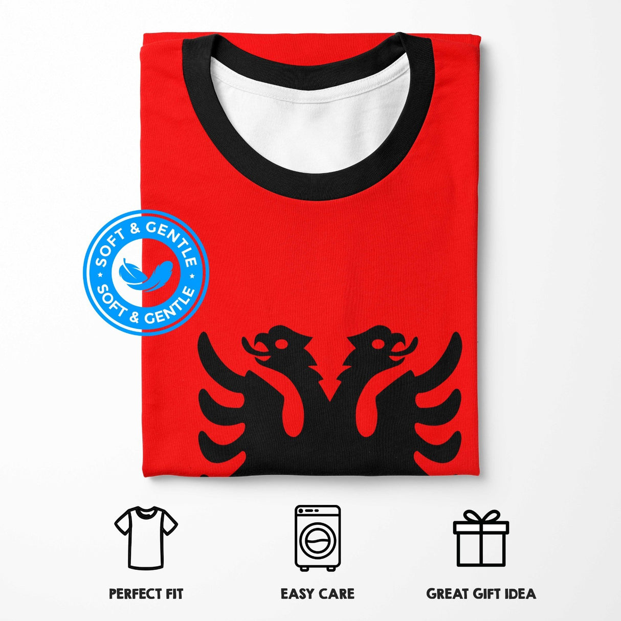 Albania Flag Custom All-Over Printed Unisex T-Shirt Top Patriotic Tee Cosy Gift