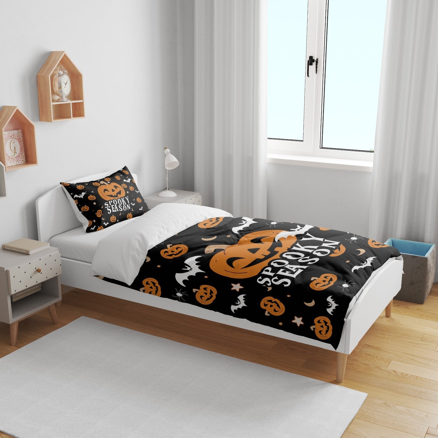 Spooky Season Halloween Bats Custom Kids Cot Bed Duvet Cover Pillowcase Set Gift