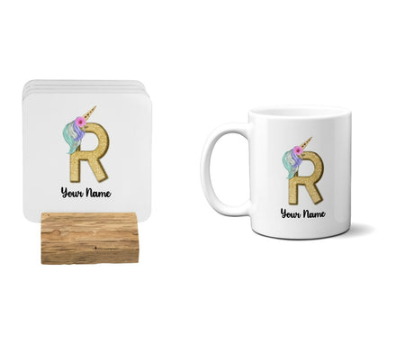 Personalised Unicorn Sparkly Kids Girls Monogram Alphabet Initial Letter Mug